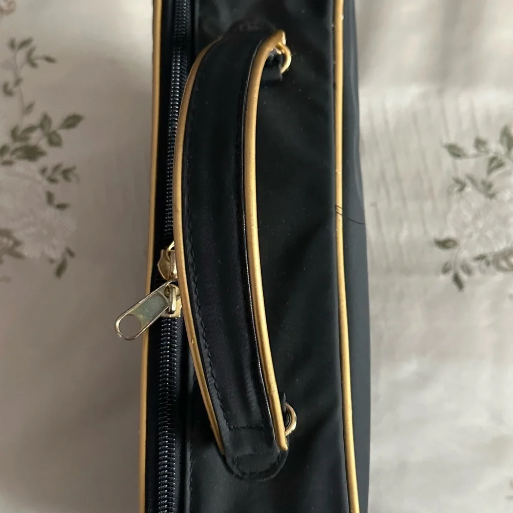 Black Quilted Makeup Bag with Gold Accents